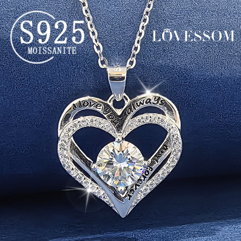 925 Silver Material 1-Carat Moissanite Necklace, Suitable for Women to Wear. Fashionable Heart-Shaped Pendant, a Must-Have Style for Parties. Classic And Easy Style. It Is an Exquisite Gift for Birthdays. Total Product Weight (2.28G)