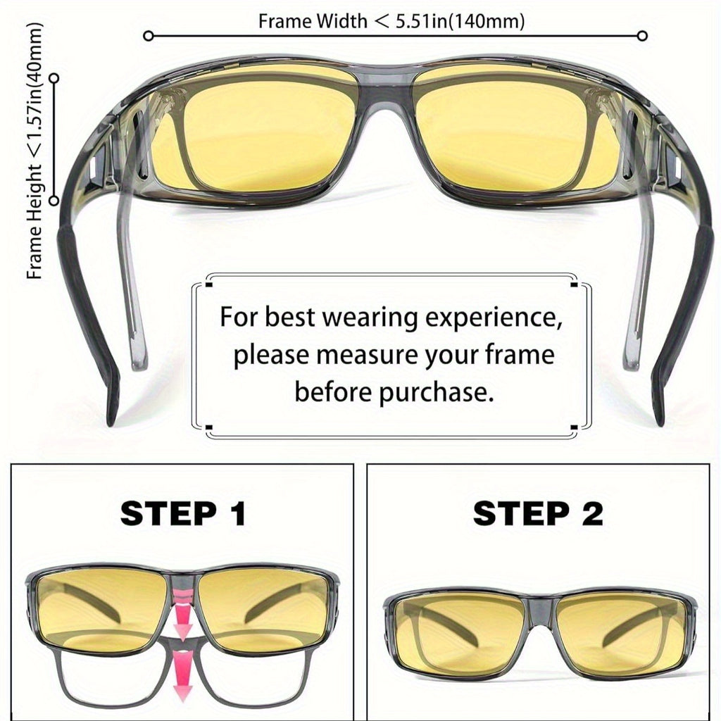 Night Vision Driving Glasses Fit Over Glasses for Men Women, Anti Glare Yellow Nighttime Glasses