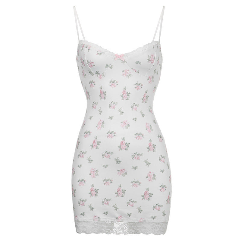 T-8898 Floral contrasting lace stitching sexy low cut pure lust suspenders wrap hips sexy pajamas