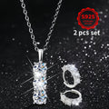 2pcs Set S925 Sterling Silvery Moissanite Necklace + Earrings, 1.8 Carat Elegant Gemstone Pendant, Stylish Unisex Design, Luxury And Exquisite Jewelry, Suitable for Couples, Friends, Birthdays, Anniversaries, Valentine's Day, New Year.