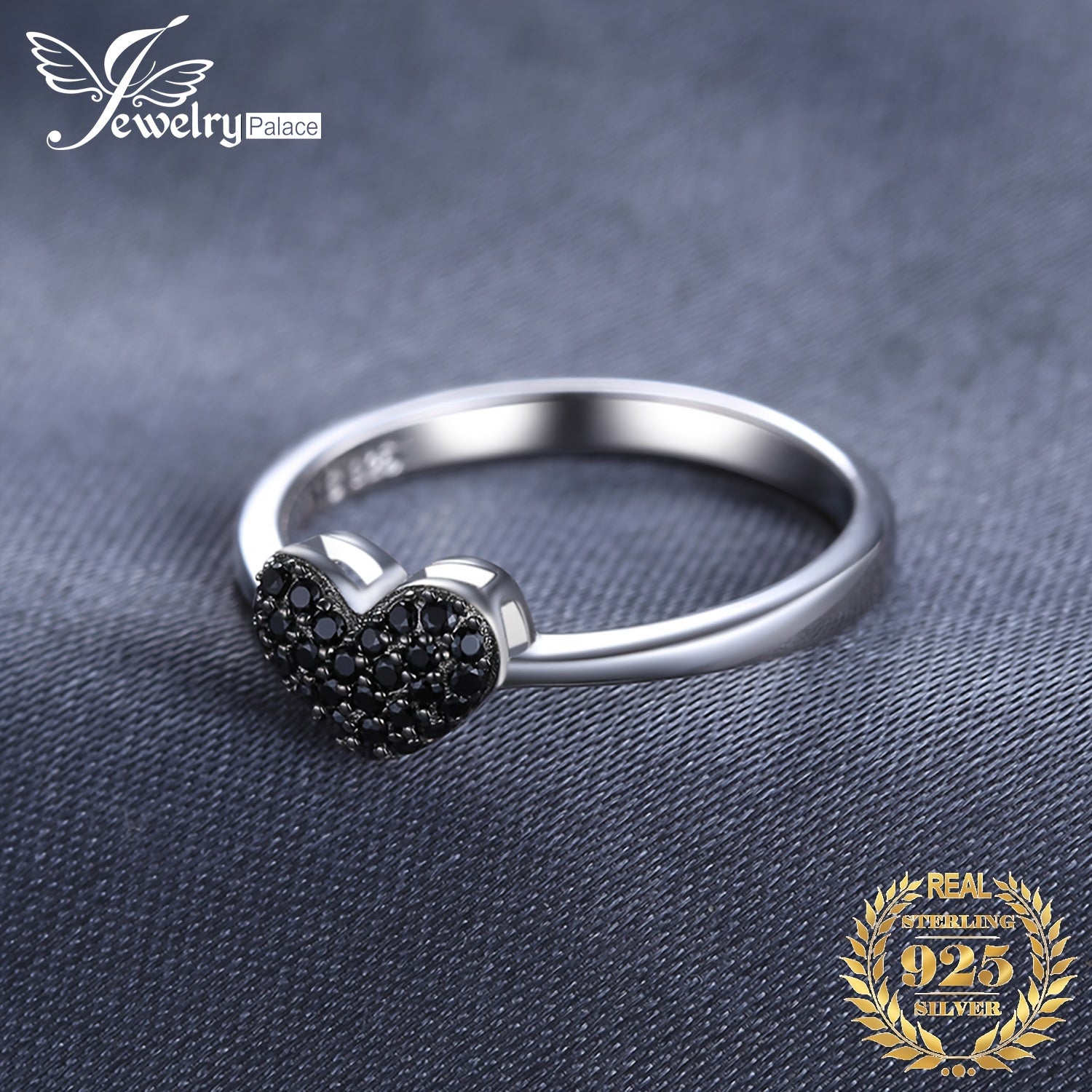 1pc 925 Sterling 925 Silver Cute And Elegant Love Heart Design Exquisite Round Cut Natural Black Spinel Silvery Ring for Women for Daily Decoration for Dating Gift Fine Jewelry