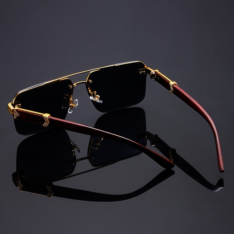 5 Pack  Double Bridge Rimless Glasses - Unisex Wooden Temple Lightweight Polycarbonate, Stylish Statement Eyewear for Parties & Fashion Lovers