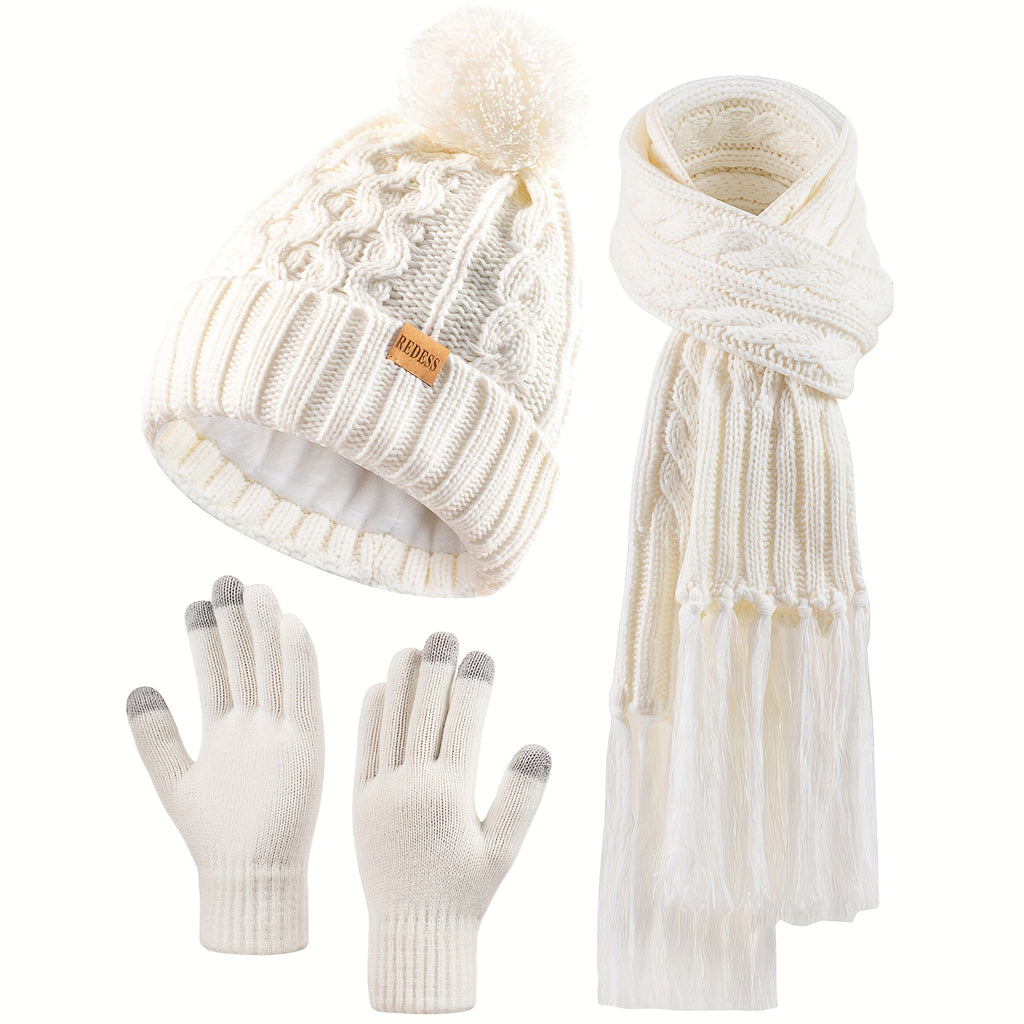 Winter Warm Hat Scarf Cap Gloves Set New Year Gift for Women, Valentine's Day Gift, Winter Clothing