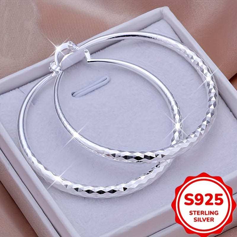 925 Pure Silvery Pair of Elegant Large Hoop Earrings for Women, Fashionable and Trendy, Suitable for Daily Wear and Vacation, Perfect Valentine's Day Gift