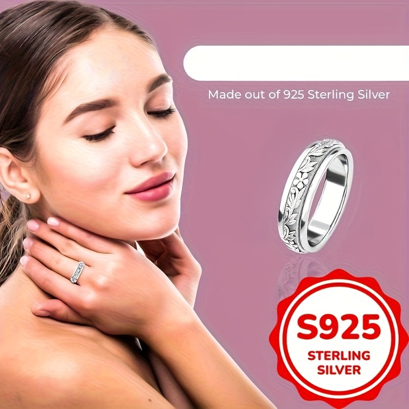 Vintage Carve Leaf And Flower Wide Rings 925 Sterling Silvery Rings For Women Fashion Ring Jewelry