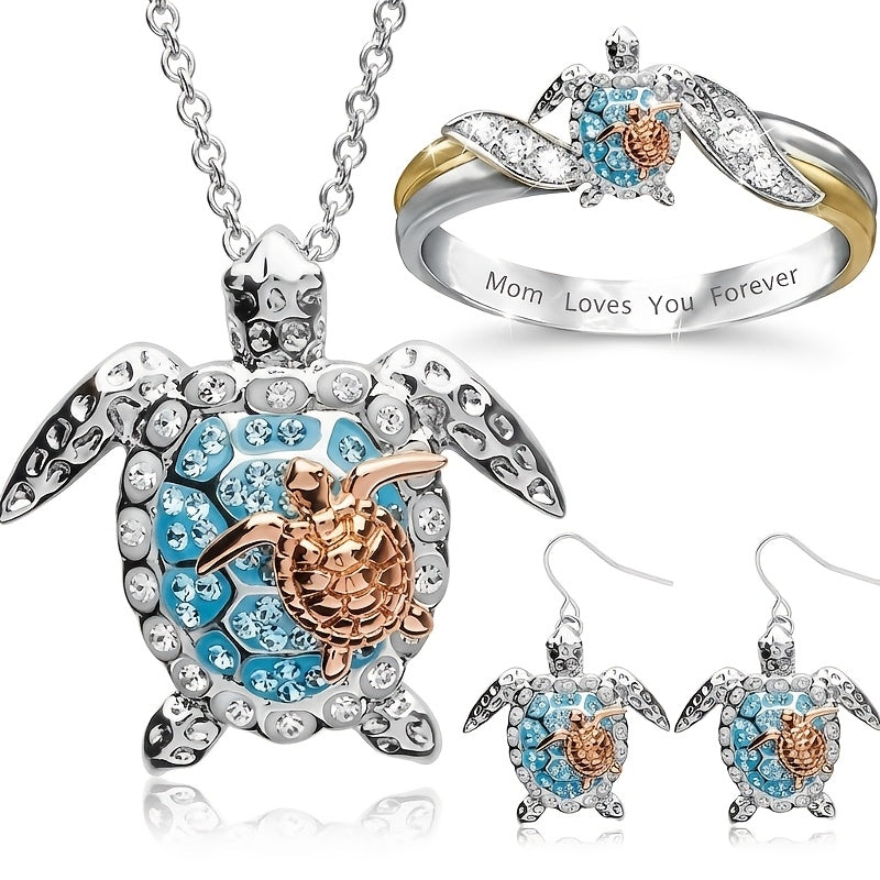 EJG Women'S Turtle Jewelry Collection in 925 Sterling Silver Featuring Moissanite Necklace, Earrings, And Ring, Perfect for Beach Vacations Or Everyday Wear, a Delicate Gift for Her