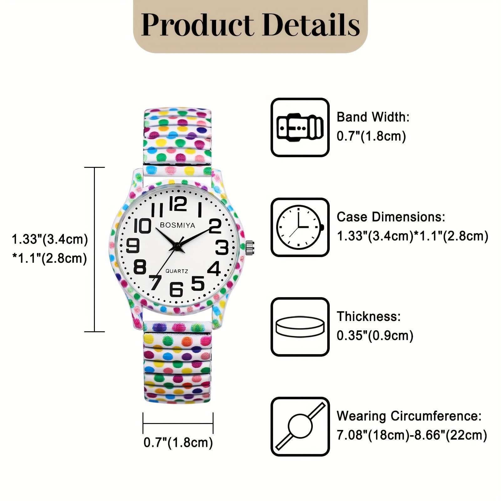 Women's Analog Quartz Elastic Watch, Teenager's Watch, Printed Stretch Stainless Steel Strap, Large Arabic Numerals Scale Dial, Clear And Easy to Read, Easy to Wear, Christmas Birthday Anniversary Gift, JEWELRYWE