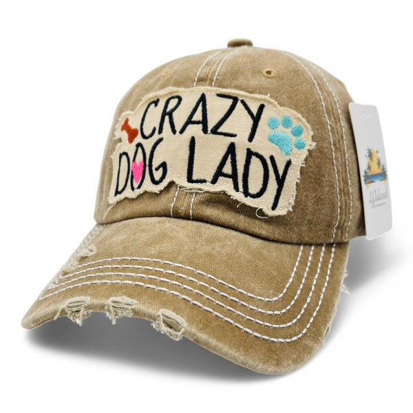 "Crazy Dog Lady" Vintage Distressed Embroidered Baseball Cap For American - 100% Cotton, Breathable, Casual, Adjustable, UV Protection