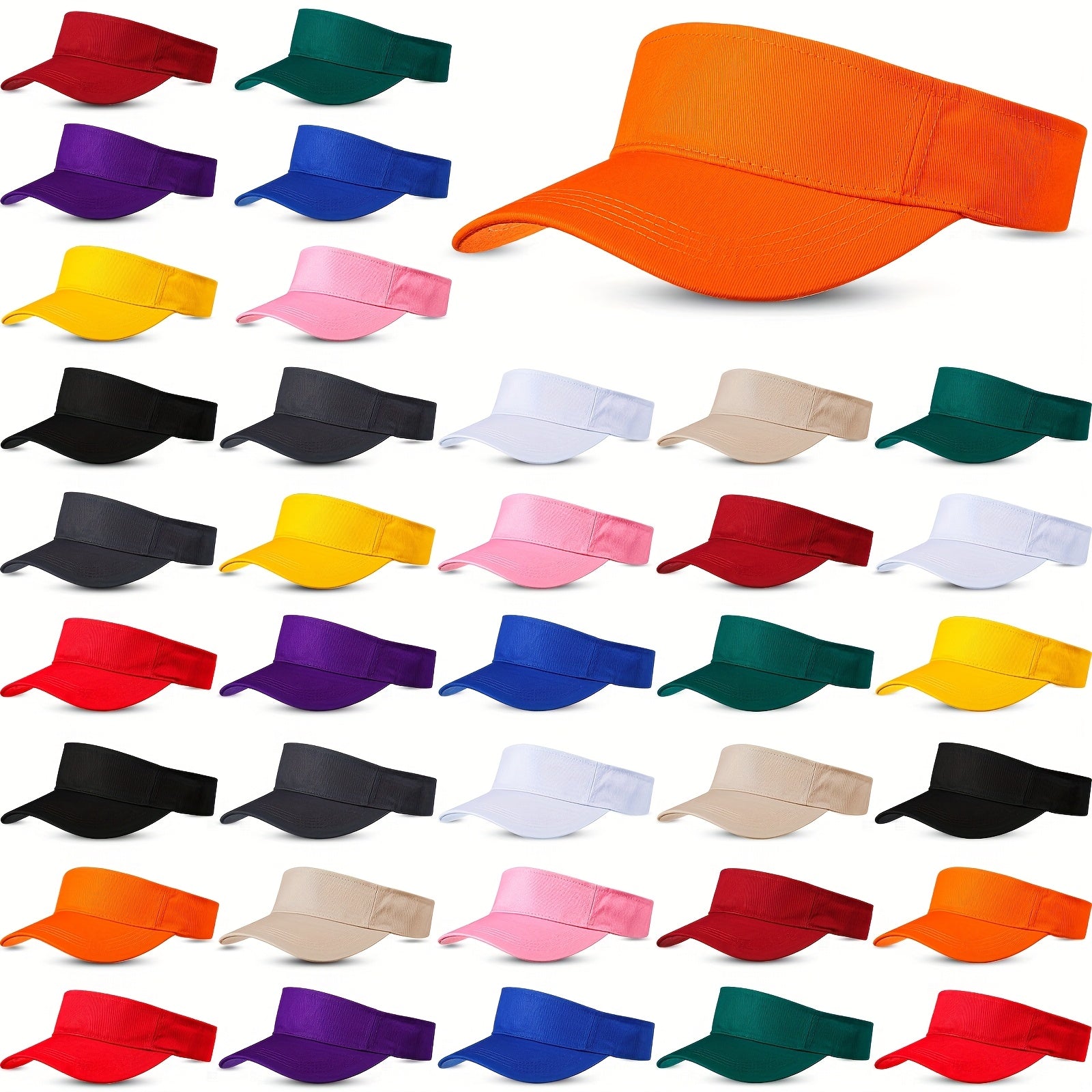 [Adjustable Sun Visor Caps] 36 Pack (Bulk) Adjustable Sun Visor Caps - Lightweight Visor, Non-Elastic Hats for Men & Women, Empty Top Design for Outdoor, Tennis, Running, Golf - Bulk Packaging for Teams/Events (Not Washable)