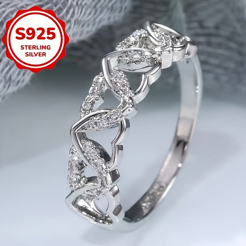 S925 Silver Heart Shaped Set Ring, Fashionable And Creative, Love Surrounding Women's Ring, Suitable for Daily Parties And Banquets, Perfect Valentine's Day Gift