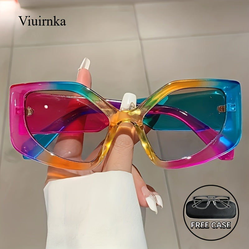 Women's Trendy Polygonal Fashion Glasses, -Color UV400pcs Lenses with Lightweight Frame, Versatile Fashion for Beach/Vacation/Travel, Includes Protection Case, Stylish Unisex Accessory