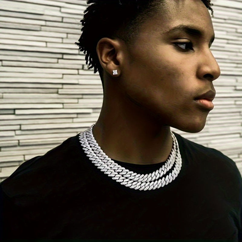 2pcs Men Cuban Link Necklace And Bracelet Set Full Rhinestones Embellished Unisex Punk Inspired, Y2K Hip Hop Style Cuban Link Necklace Bracelet Jewelry Luxury Gift Idea for Him/Her