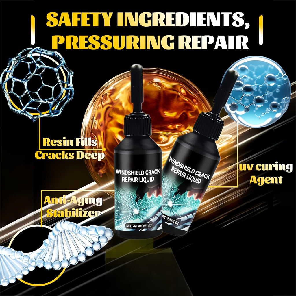 Windshield Crack Repair: Fix Bullseye and Star Cracks in Just 15 Minutes! Save Over $200 Compared to Replacement. Portable, Uses Adhesive for a Clear View, and Can Repair Deep Cracks Without Professional Equipment, Delivering Quick Results