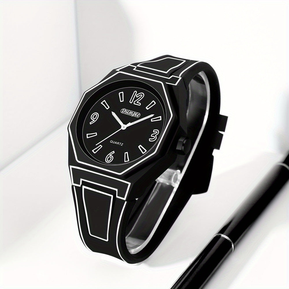 [ Unique Watches for Men] 1pc Fashion Unisex Creative Wrist Watch, Red Silicone Strap, Round Dial, Analog Quartz Watch, Student | Casual | Outdoor Must Have, Best Gift