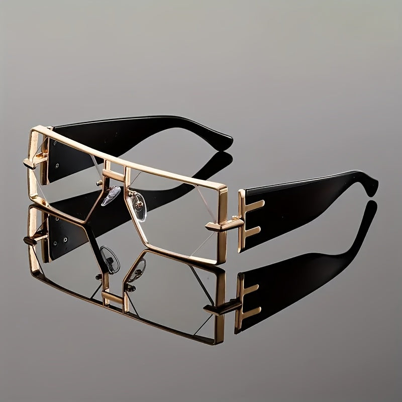 Unisex Oversized Hollow Square Sunglasses, Protection & Metal Frame, Trendy Exaggerated PC Lens Sunglasses, Beach Vacation Travel Essential, Includes Protection Case, Summer Fashion Accessories, Lightweight Durable Eyewear