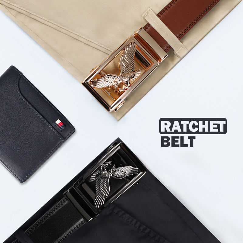 2pcs Men's Genuine Leather Belt with Automatic Ratchet Buckle - Adjustable, Comfort Fit for Business & Casual Wear - Perfect Christmas Gift