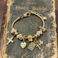 Luminous Cross Bible Angel Crown Charm Bracelet Suitable for - Detachable Adjustable Religious with Bible Charms, Bohemian Gift for &, Year-Round Wearable for Christmas, Birthdays, Mardi Gras (Pan Family Bracelet)