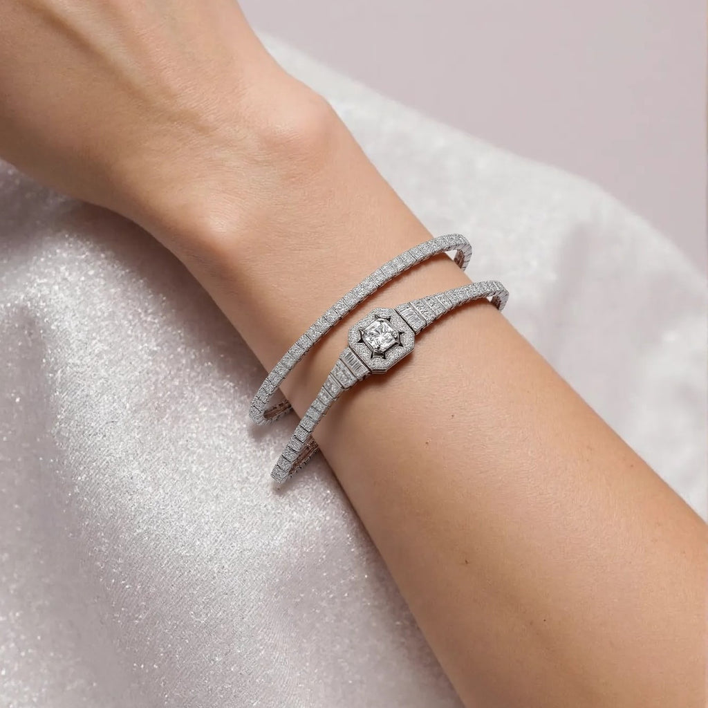 Luxury Moissanite Bracelet for Women Men, 925 Sterling Silver, Gorgeous Jewelry, Engagement Wedding Gifts for Women, Suitable for Daily Wear, Friend Couple Holiday Mother'S Day Gifts, Gift for Mom Mother Wife, Total Weight of The Product (19.55G)