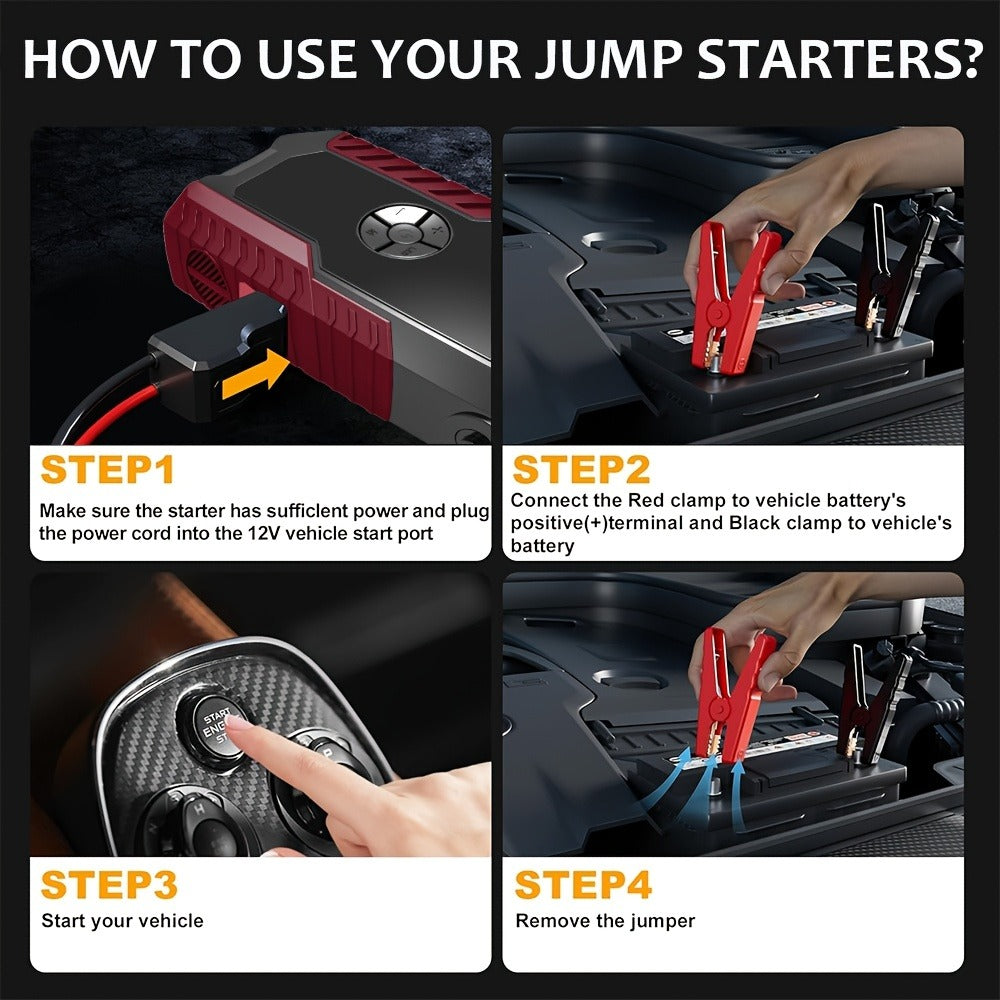 Portable Car Emergency Jump Starter, 12V Car Battery Charger, 160PSI Air Pump Emergency Starter and Single Starter, Multiple Styles, Automotive Accessory Tool, LED Light, Battery Charger, Winter Essential, Holiday Gift
