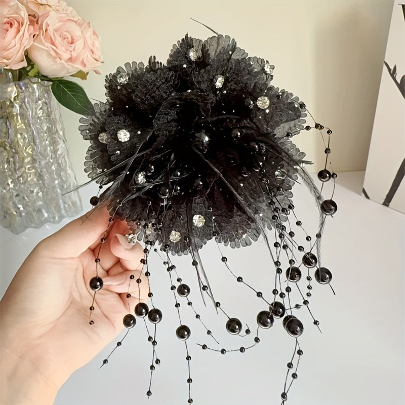 Feathers,, Tassels, Flowers, Hair Clips, Fluffy Peony Flowers, Grabbing Clips, Showing Hair Volume, Shark Clips, Temperament, Headflowers, Hair Accessories