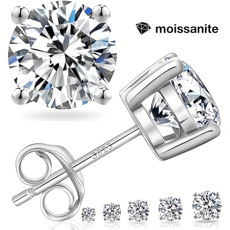 1 Pair Moissanite Stud Earrings 1CT, 2CT, 4CT, 6CT D Color VVS1 Clarity Brilliant Round Cut Lab Moissanite 18K gold plated White 18K gold Plated 925 Sterling Silver Earring Jewelry Gifts For Teenager Teenager Girls With Jewelry Box, For Teenager