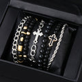 7pcs Casual Fashion Men's Bracelet Set with Beaded Cross Rhinestones Chain, Perfect for Daily Wear, Dates, and Vacation Parties - Ideal Gift for Boyfriend Father