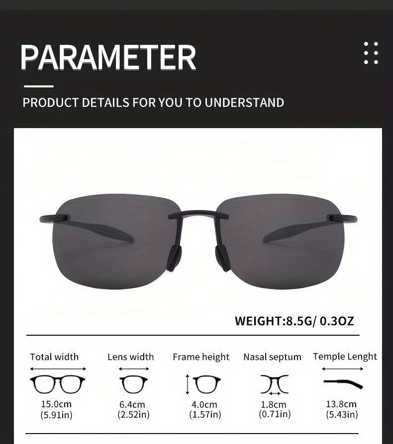 Polarized Sunglasses for Men & Women - Tr90 Rimless Frame, Protection, Lightweight & Durable for Running, Fishing, Baseball, Outdoor Activities, Sunglasses, Fishing Eyewear, Sleek Design, Comfortable Fit, Versatile Shades, Fitness Lovers, Stylish Shades,