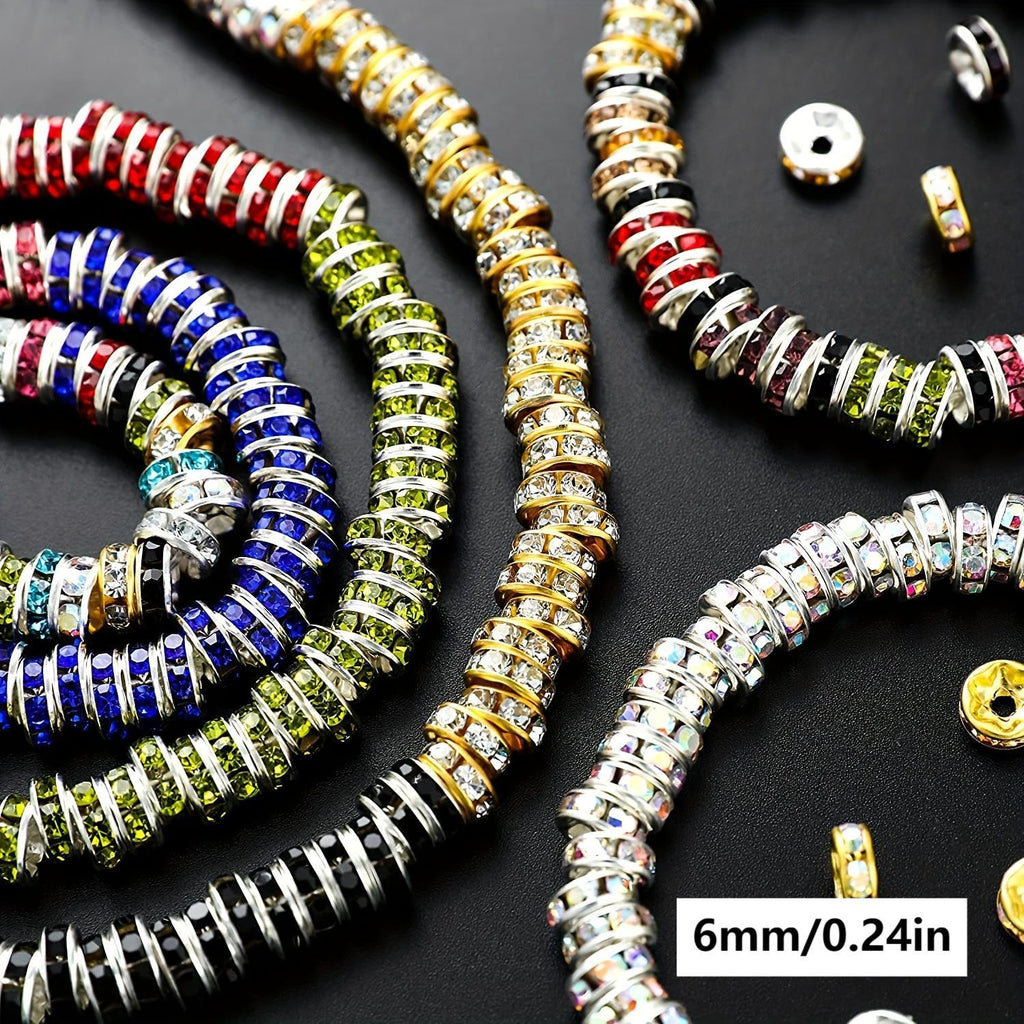 500pcs Mixed Color White AB Iron Rondelle 4/ 6/ 8/ 10mm, Round Rondelle Loose Spacer Beads for DIY Bracelet Necklace Pendant