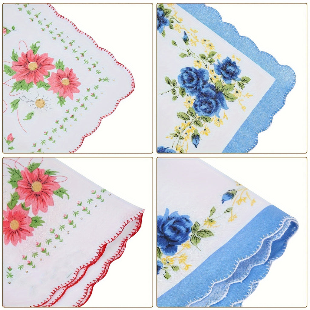 30pcs Womens Floral Print Handkerchiefs Vintage Soft Handkerchiefs Bulk