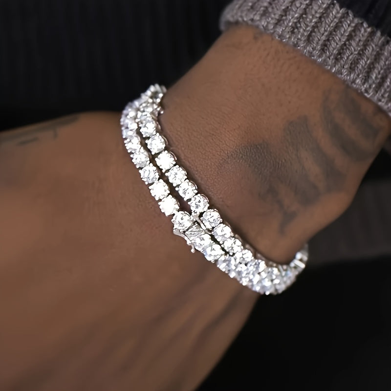 Tennis Bracelet, 925 Silver, 5Mm, Moissanite. Exquisite Jewelry Gift, Suitable For Banquets, Hip-Hop, Couple Style, Mother'S Day, Wedding Gift, Anniversary Gift, Christmas Birthday Gift.Total Weight Of The Product (0.65 oz)