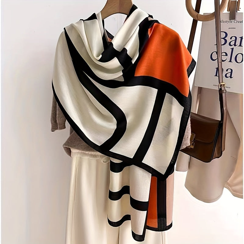 Stylish Women'S Color Block Scarf - Soft And Breathable Viscose Shawl with And Windproof Features, Ideal for Casual Outings And Travel, Featuring a Chic Geometric Design, Easy to Hand-Wash