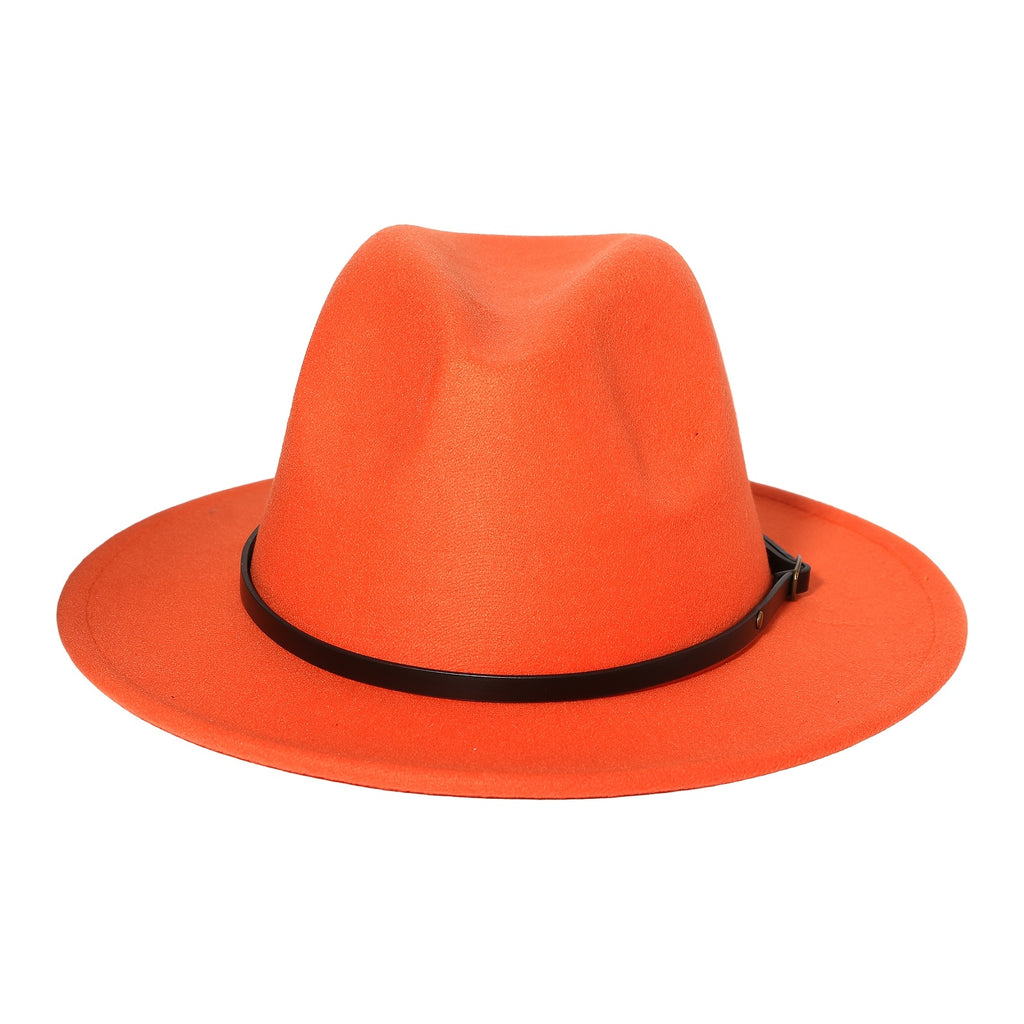 Classic Felt Panama Hat with Belt Buckle - Women's Men's Wide Brim Fedora Hat Trilby Cap