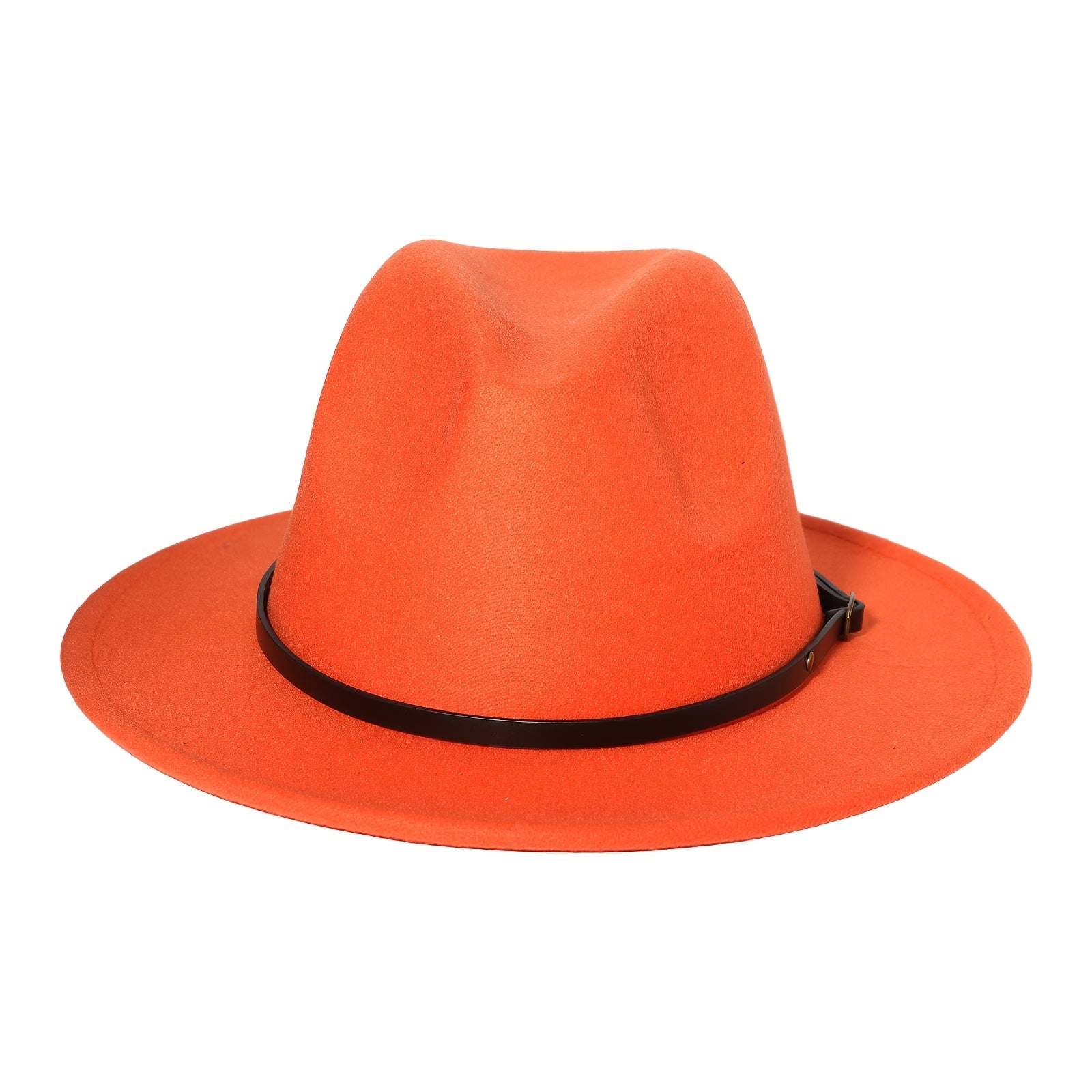 Classic Felt Panama Hat with Belt Buckle - Women's Men's Wide Brim Fedora Hat Trilby Cap