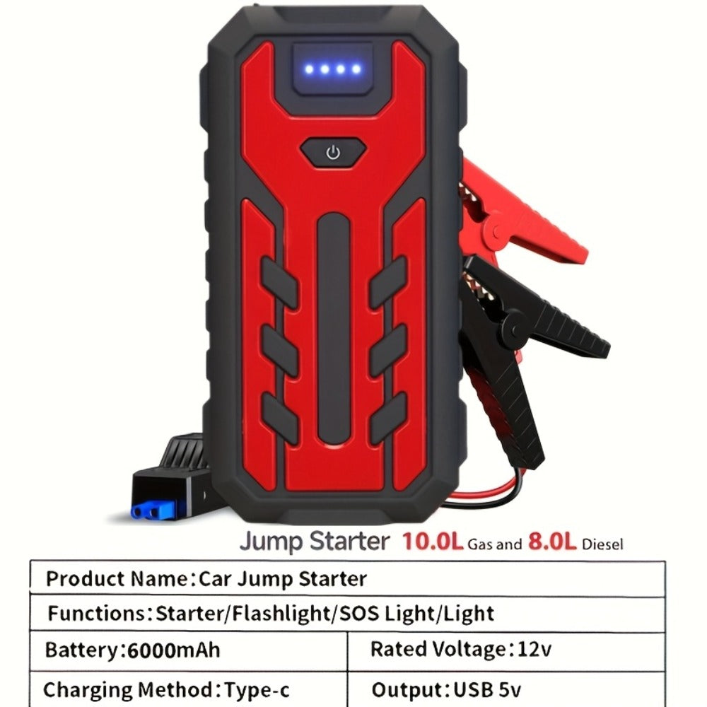 [Portable Car Jump Starter] 10000upgrade 7-in-1 Multi-Functional Emergency Jump Starter, Portable Car Battery Starter, Suitable For 2.64-Gallon Gasoline Or 2.38-Gallon Diesel Batteries, LED Emergency Lights, And Car Emergency Tools