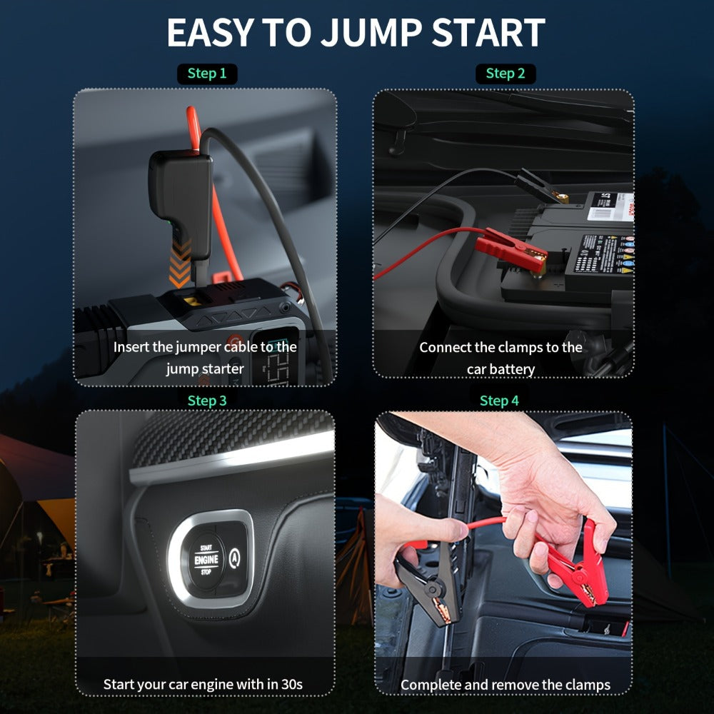 6000A Jump Starter with Air Compressor, 7in 1 Function Jump Box 150PSI Jump Starter Battery Pack with Digital Tire Inflator, Car Battery Charger Portable for 2.64gal Gas Or2.38gal Diesel Battery Charger, Car Jumper Starter Portable, 6000A& 8000A