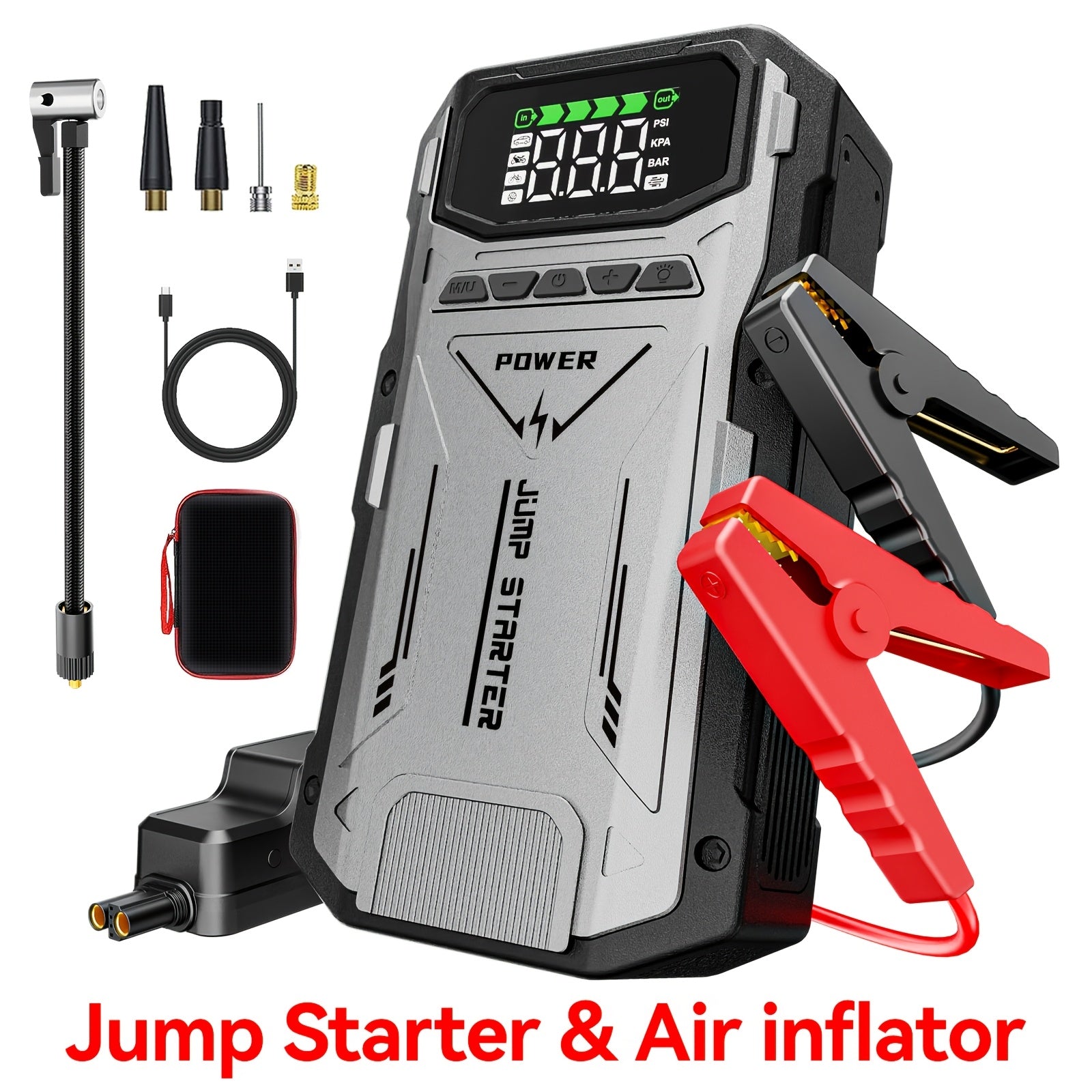 12000mAh Jump Starter for Car, Jump Starter with Air Compressor, Battery Jump Starter Portable5000A Peak 150PSl Digital Tire Inflator, Car Battery Charger Portable for 12V (8.5LGas/1.85gal Diesel) USB Input/output, LED Emergency, Car Accessories