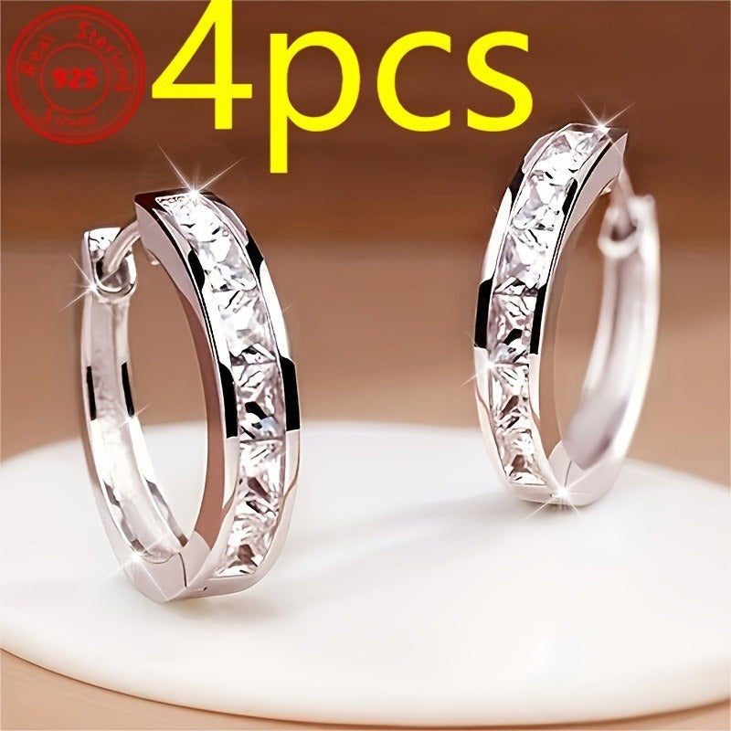 2 Pairs of S925 Pure Silvery Earrings - Fashionable and Simple Zirconia Earrings - Shining Daily Wear for Women - Hypoallergenic, Lightweight Earrings, Suitable for Any Outfit and Date, as a Gift for Women