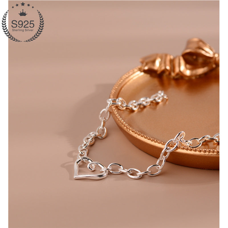 [Mother's Day Gift] 1pc S925 Sterling Silvery Minimalist Hollow Heart Bracelet, Niche Design Versatile Jewelry for Women - Low Allergy Sensitive Light Beige Friendly Elegant Fashion Accessory Perfect Gift for Mother's Day, Wedding