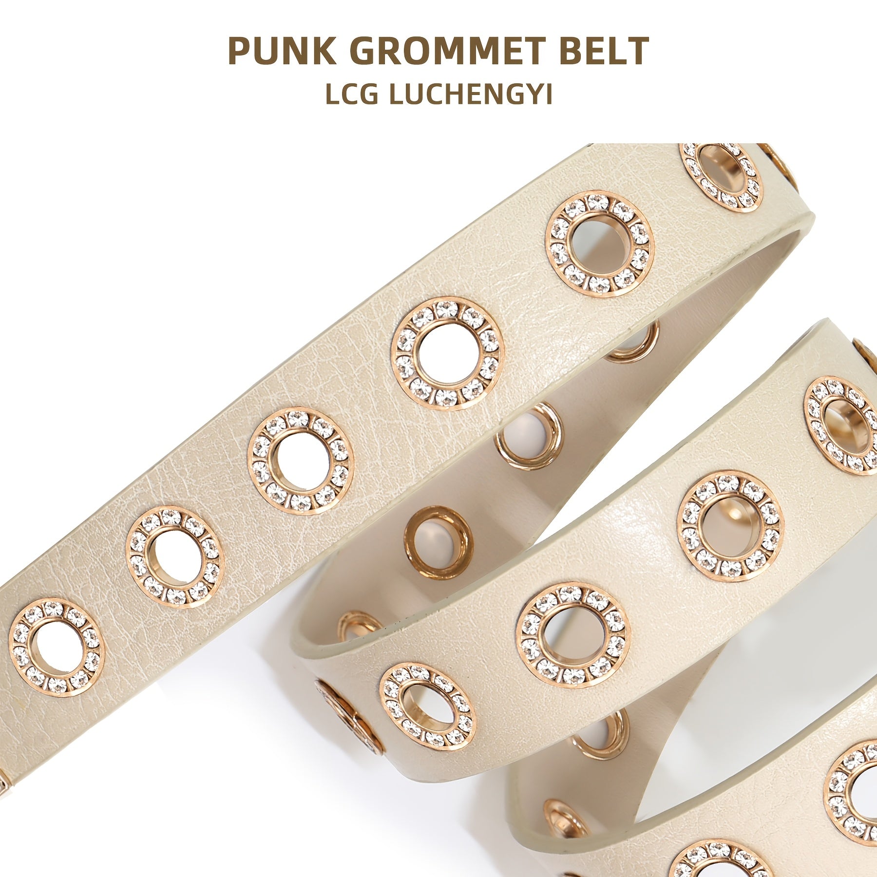 Women's Punk Faux Leather Grommet Belt Women Vintage Studded Rhinestone Rock Belts for Jeans Dress Pants