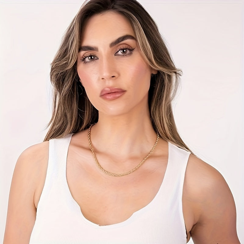 18K Golden Plated Rope Chain Necklace, 925 Sterling Silvery Hip-Hop Twisted Chain Necklaces, Elegant Jewelry for Xmas Gift, Mother's Day Gift, with Gift Box