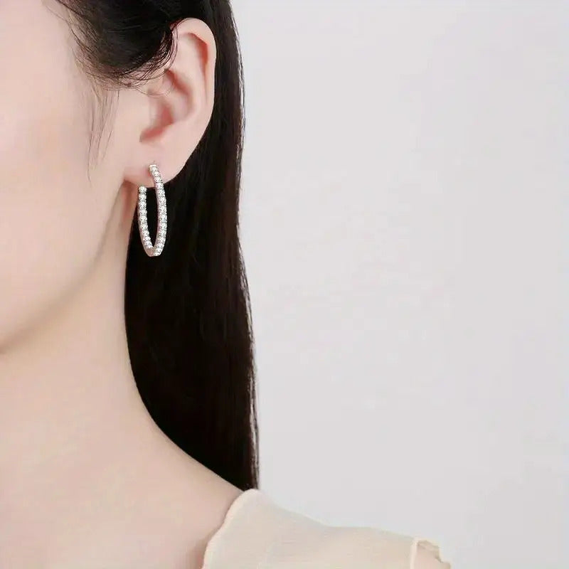 [Elegant Moissanite Earrings] Elegant Moissanite Hoop Earrings| 925 Silver, 2.2g Silver Weight, Anniversary Gift, Holiday Present, Total Weight Of The Product (6.48g)