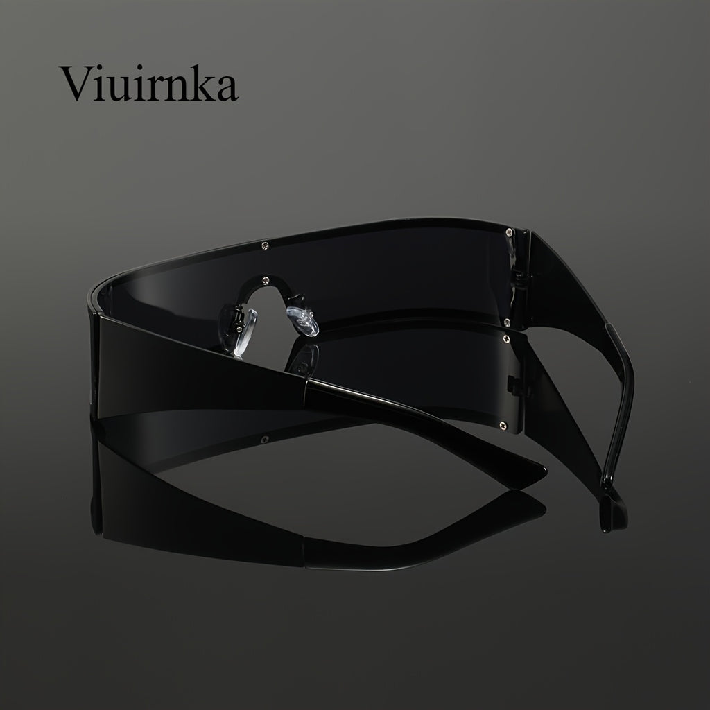 VIUIRNKA Men's Fashion Glasses, Cyberpunk Metal Wraparound Frame, Wide Temple Futuristic Design with Case, Lightweight Street Style Fashion, Perfect for Halloween & Christmas Gift Giving, Cool Quality Event Wear