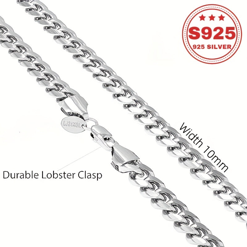 S925 Pure Silvery Cuban Necklace, Classic And Fashionable Design, Available in Multiple Sizes, Hypoallergenic And Non-Fading. Ideal Gift for Loved Ones, Friends, Parents, for New Year, Valentine'S Day Or Anniversary Celebrations