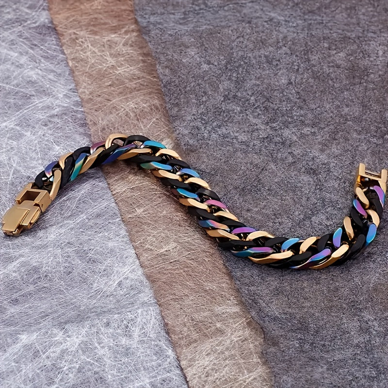 Fashion Chain Wrist Accessories, Fashionable Unisex Hand Jewelry, 304 Stainless Steel Hypoallergenic, No Pendant, Elegant And Simple Design, Colorful Couple Trendy Hip-hop Style