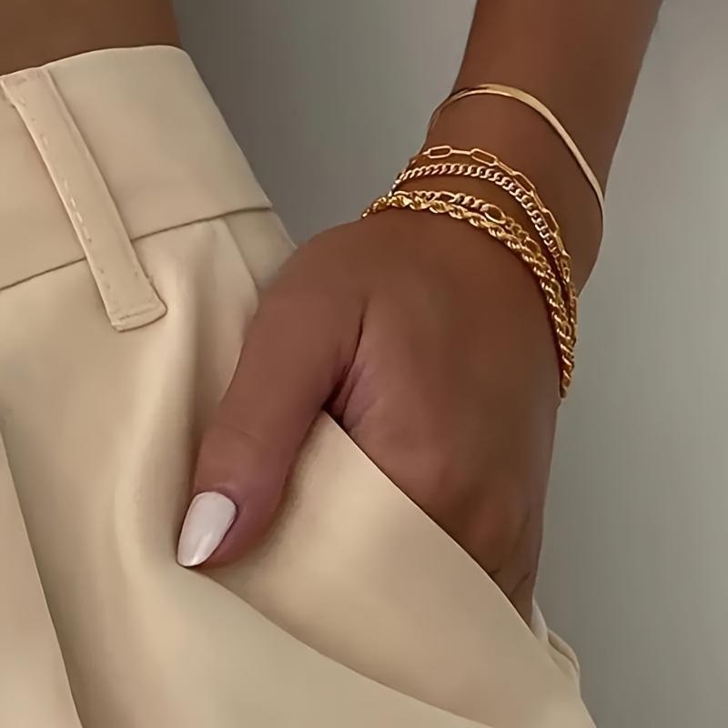 Set of 5 Bohemian Stylish Stainless Steel Bracelets, 14K Golden Plated Tennis Beaded Jewelry for Women And, Suitable for Everyday And Party Wear