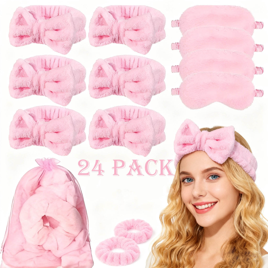 24 Pack Pink Spa & Sleepover Party Supplies - Cute Scrunchies, Sleep Eye Masks & Organza Bags for Slumber Party Favors, Hair Pack (24pcs)