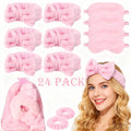 24 Pack Pink Spa & Sleepover Party Supplies - Cute Scrunchies, Sleep Eye Masks & Organza Bags for Slumber Party Favors, Hair Pack (24pcs)