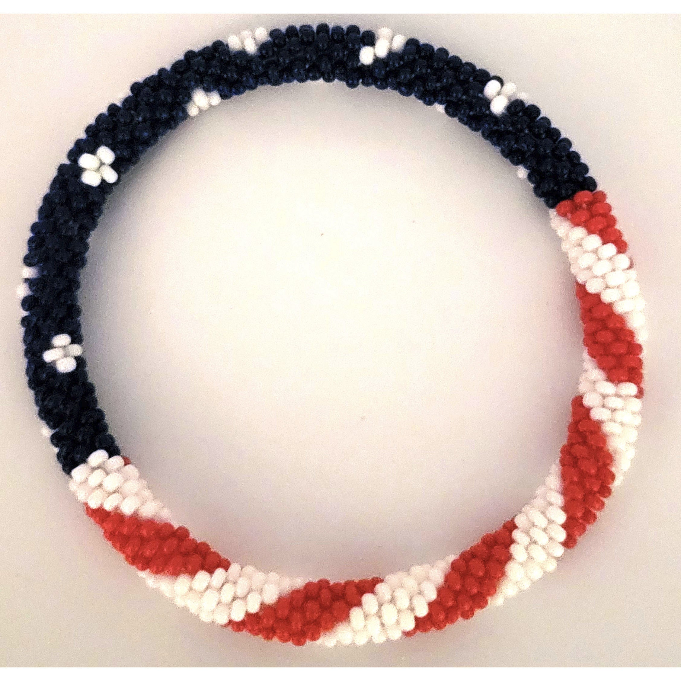 Set of 2 Handmade USA Flag Patriotic Color Design Bracelet Jewelry From Nepal – Glass Beaded Roll-On Crochet Bracelets for Men & Women, Boho Hippie Style, Artisan-Roll-On Bangles, Great Gift for USA Lovers Vacation Style Nepal Artisanship, Patriotic Wrist