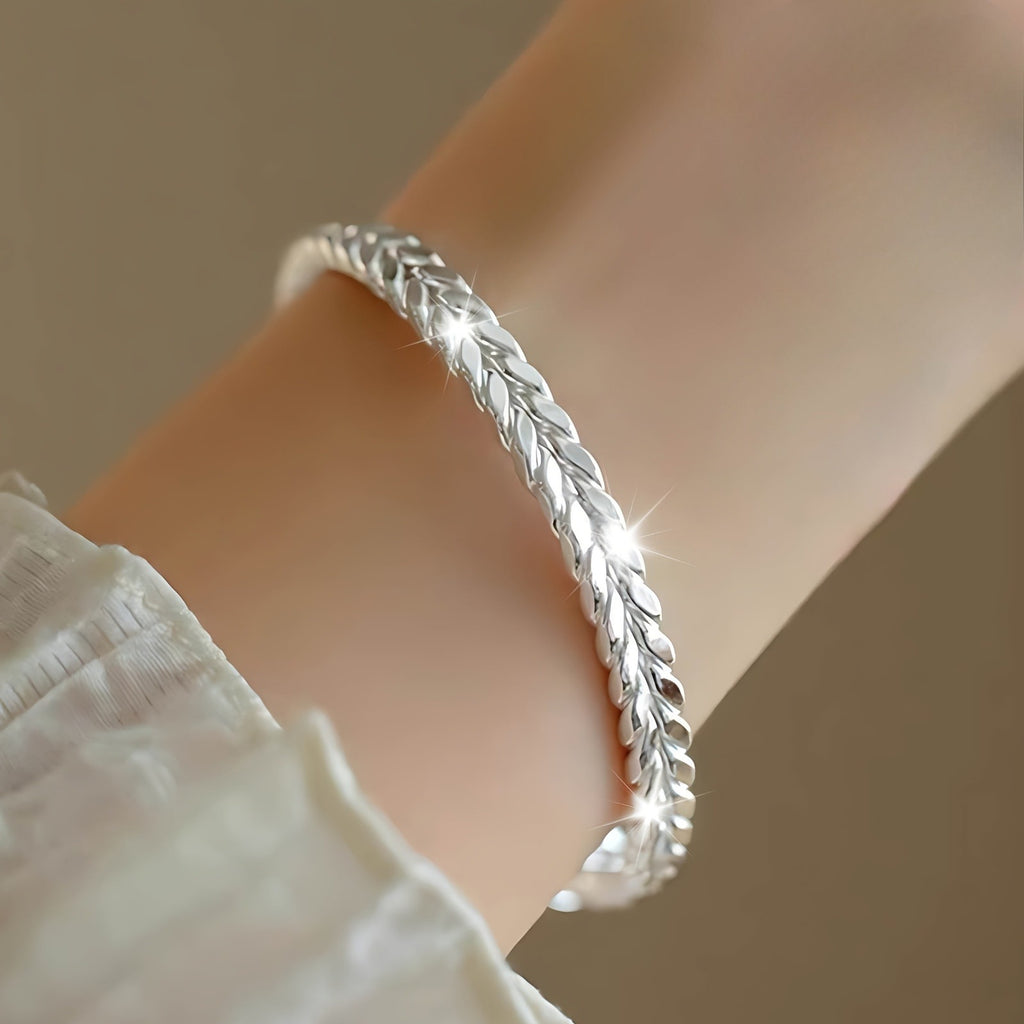 999 Sterling Silver Bracelet Bohemian Wheat Shape Adjustable Bracelet, Suitable for And Ladies' Daily Wear for Holiday Anniversary Valentine's Day Birthday Gift