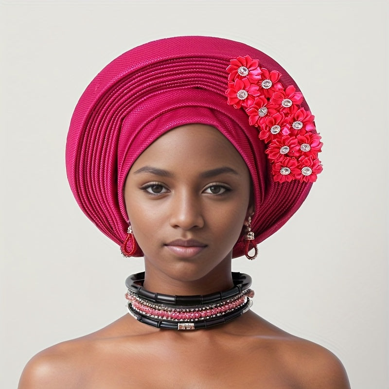 [Wedding, Mother's Day Gift] 1pc African Traditional Muslim Black Wedding Party Hat, Layered Applique Headpiece, Nigerian Gele Hat, Suitable for Daily Wear, Wedding, Tea Party And Other Special Occasions, Mother's Day Gift